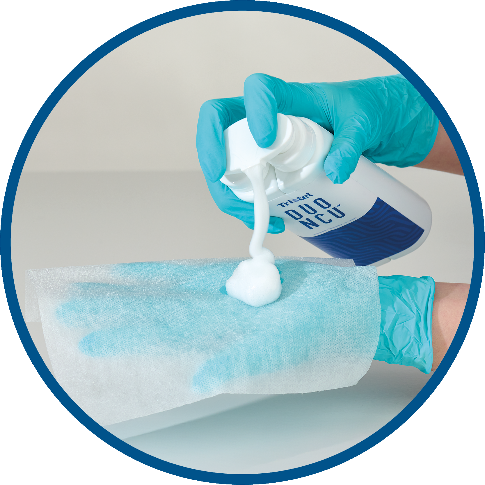 Tristel DUO NCU - ultrasound and skin surface transducer cleaner disinfection. Step 1 Dispense