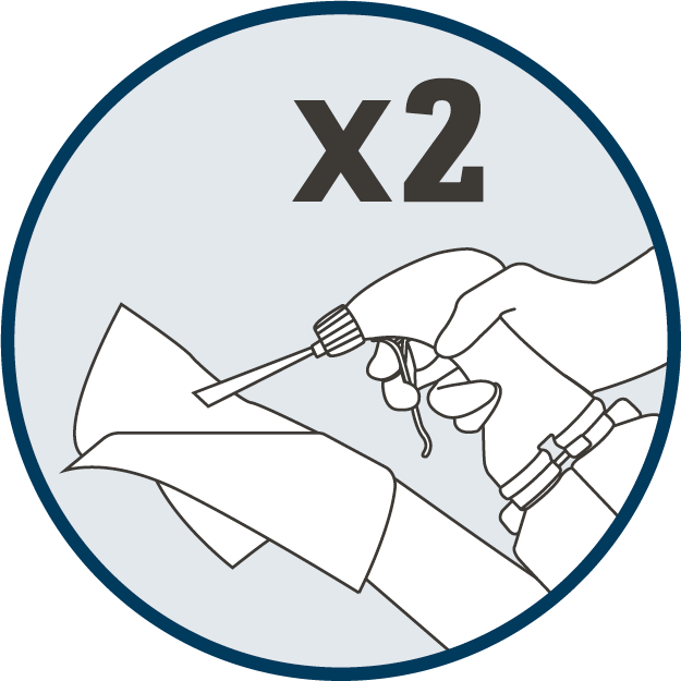 Disinfectant spray Tristel Jet FOAM creates sporicidal foam for surfaces and equipment. Step 1 - Apply