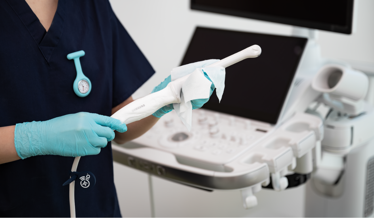 Ultrasound probe in a clinical setting